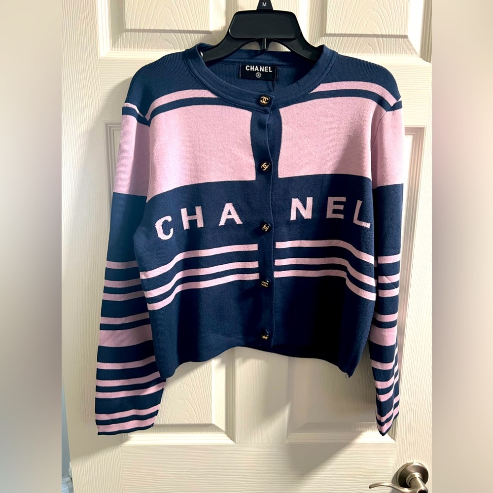 NWT Chanel cardigan - pink and blue - size large to X large stretchy